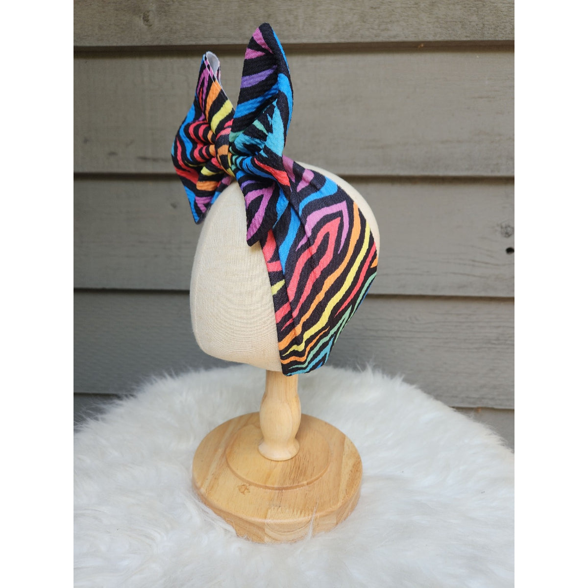 Rainbow Zebra Big Bow Head Wrap