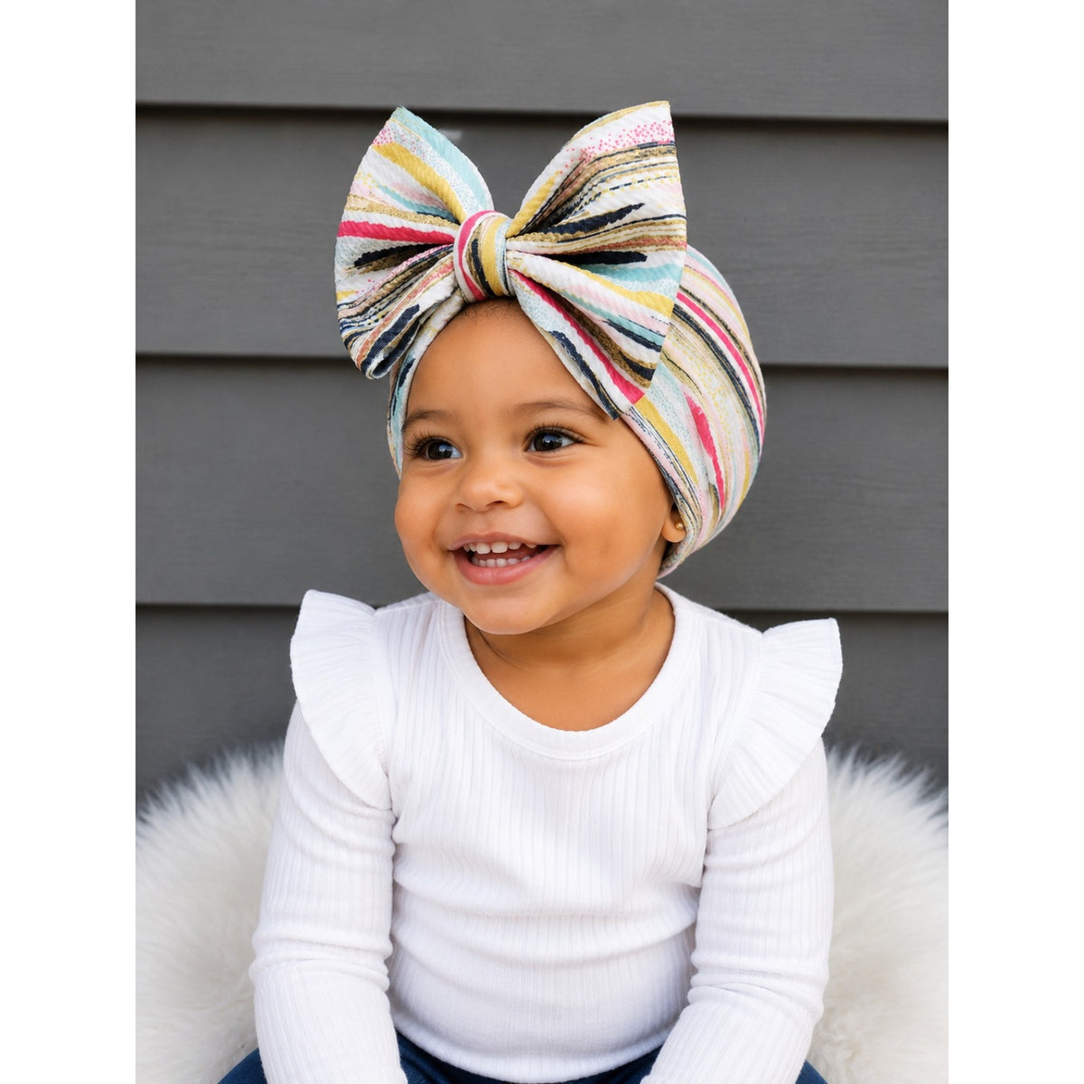 Sunshine Stripes Big Bow Head Wrap