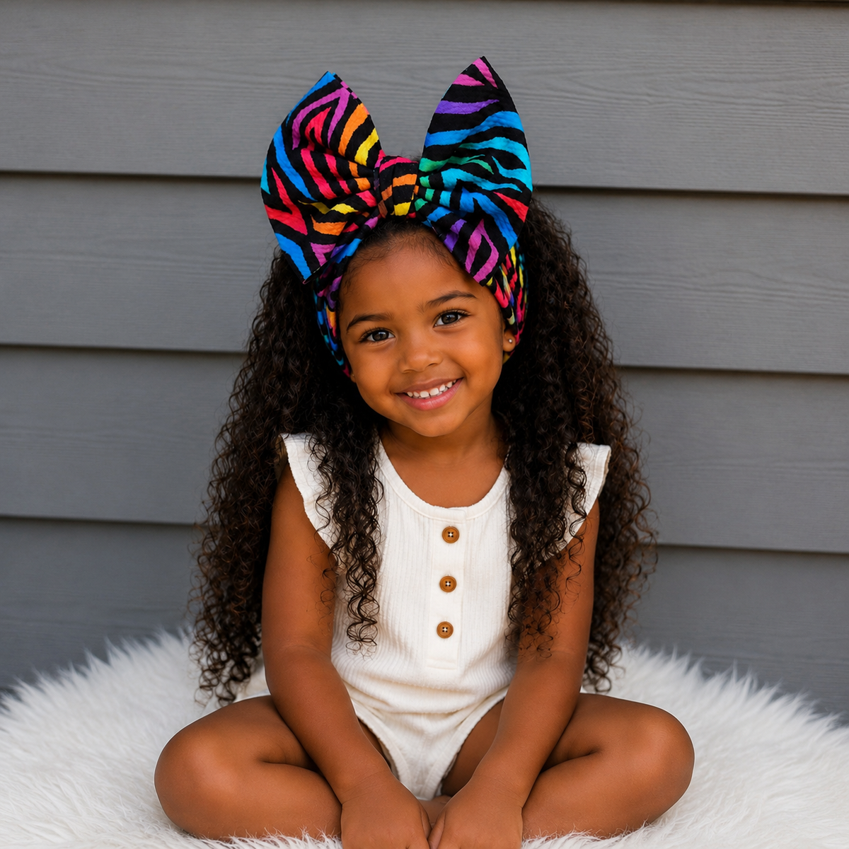 Rainbow Zebra Big Bow Head Wrap