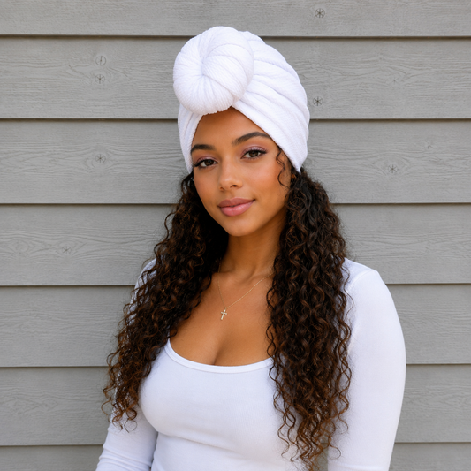 Snow White Textured Pre-Tied Turban