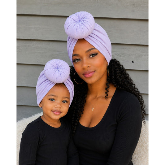 Lavender Love & Me Matching Pre-Tied Turban Set