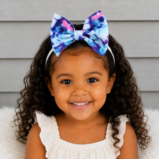 Cotton Candy Swirl Big Bow Nylon Headband
