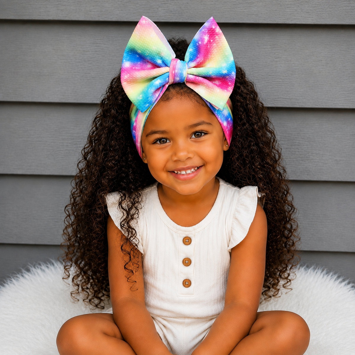 Rainbow Glow Big Bow Head Wrap