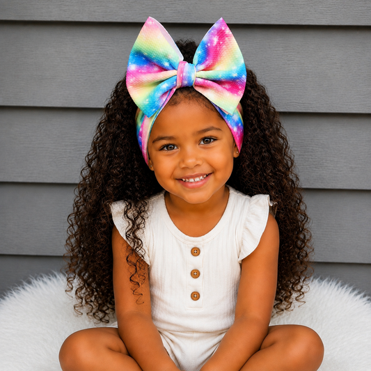 Rainbow Glow Big Bow Head Wrap