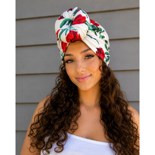 Crimson Bloom Pre-Tied Turban
