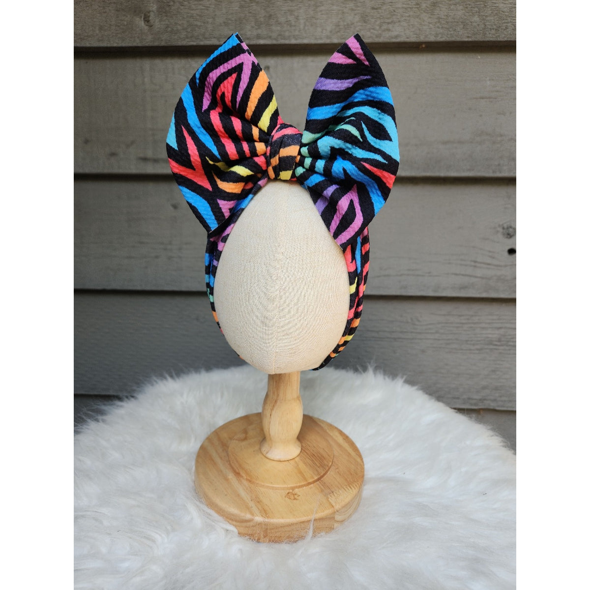Rainbow Zebra Big Bow Head Wrap